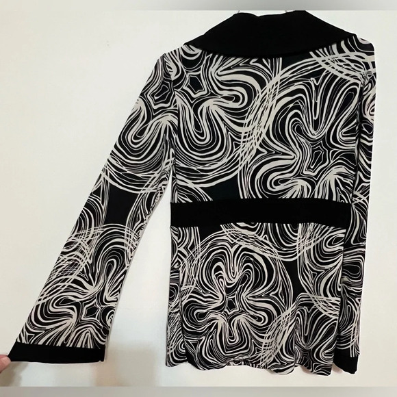 Bisou Bisou Retro Blouse Flare Sleeves Medium Black/Cream color - Picture 5 of 5